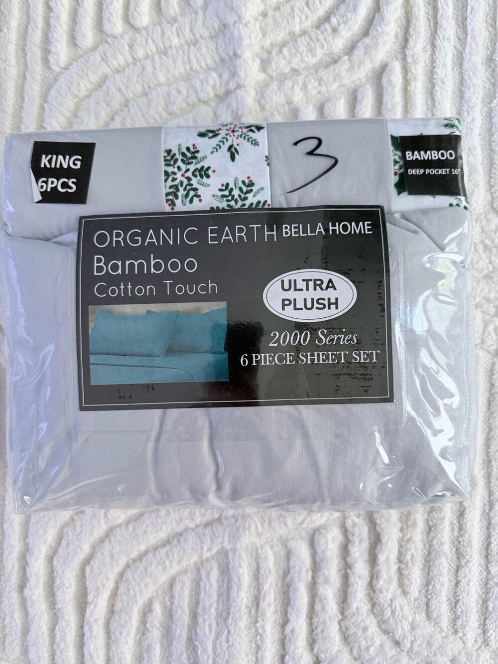 Organic Earth Bella Home All Gray With Pillow Cases Green Floral Sheet Set King